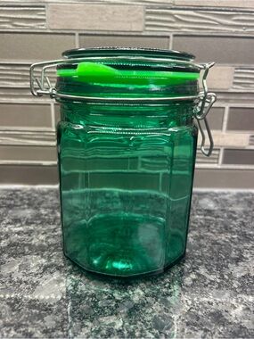 TEAL JUNIPER GREEN 12 PANELED CANISTER JAR Kitchen Locking Bale Lid New Seal